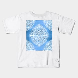 White Gouache Doodle on Pearly Blue Paint Kids T-Shirt